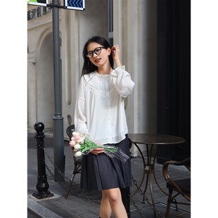 西田设 | 2025早春优雅气质法D式花边长袖上衣拼接蕾丝泡泡袖衬衫