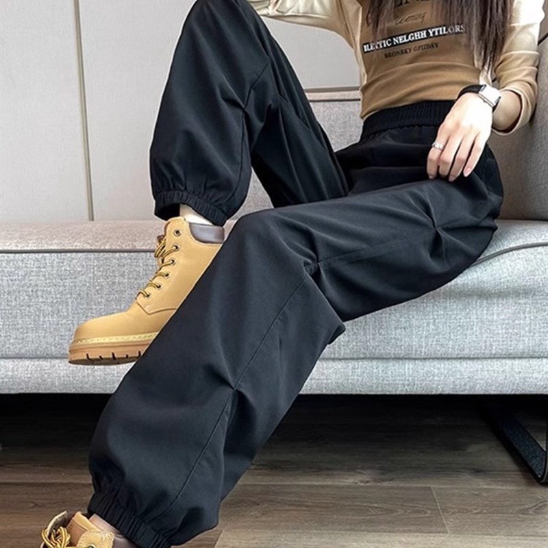 束脚休闲工装裤子女胖mm大码显瘦梨型身材穿搭高T腰直筒小个子九