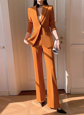 2025新款秋季橙色西装套装女高级感职业两件套休闲英伦风西服套装