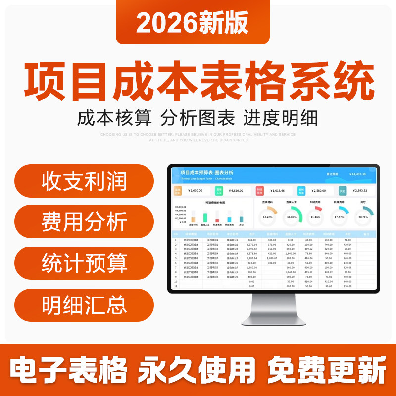 2026工程项目成本核预算管理excel表格系统收支成本利润计算分析
