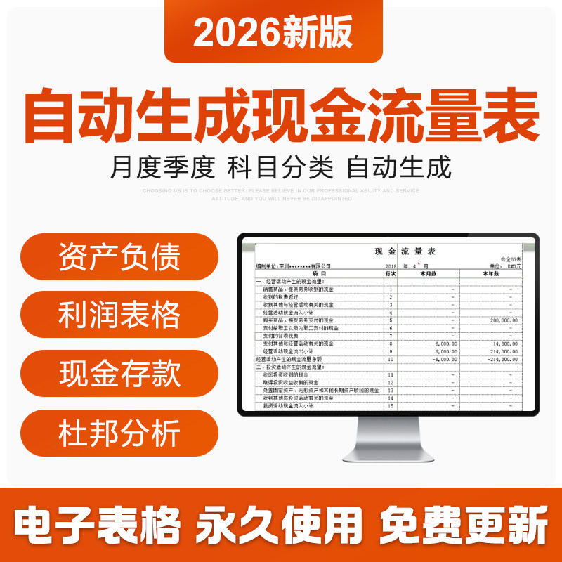 2026录入资产负债表自动生成现金流量表Excel表格编制杜邦分析表 - 实物图