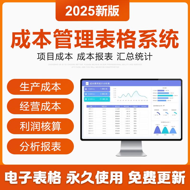 2025年生产成本excel表格管理系统产品经营项目利润核算分析财务