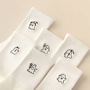 薄款 袜子女春夏季 ins潮高颜值卡通袜子纯色中筒ins可爱白袜长袜