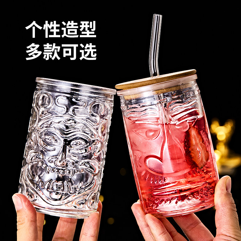 鸡尾酒杯鬼脸果汁杯冷饮杯玻璃沙冰杯神像杯480ml