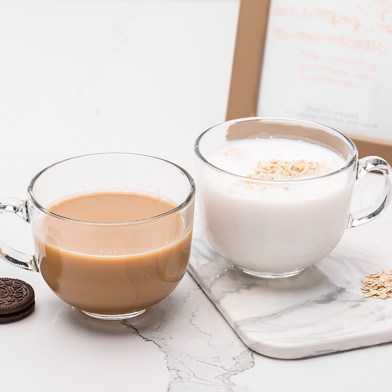 青苹果玻璃杯早餐杯茶色宝宝酸奶杯家用水杯杯子早餐碗大容量