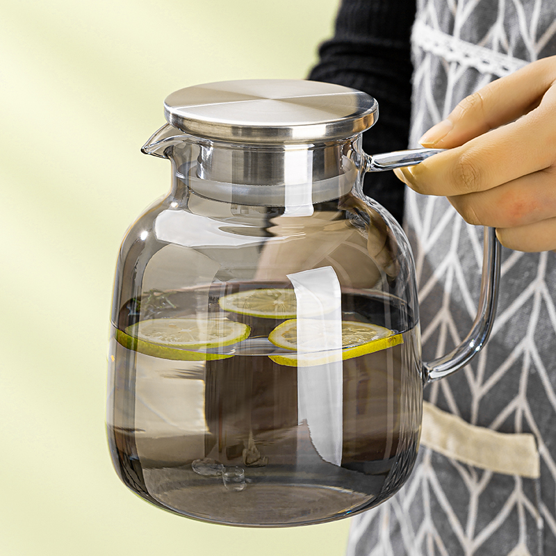 青苹果冷水壶凉水壶玻璃家用储水耐高温高硼硅大容量扎壶1.8L水壶