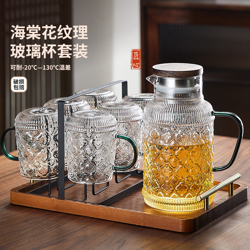 复古玻璃杯套装家用高颜值海棠杯喝水杯待客大容量耐高温泡茶杯子
