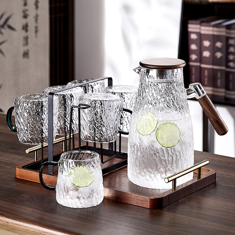 家用玻璃杯耐高温泡茶杯套装待客带把喝水杯子客厅水壶杯具