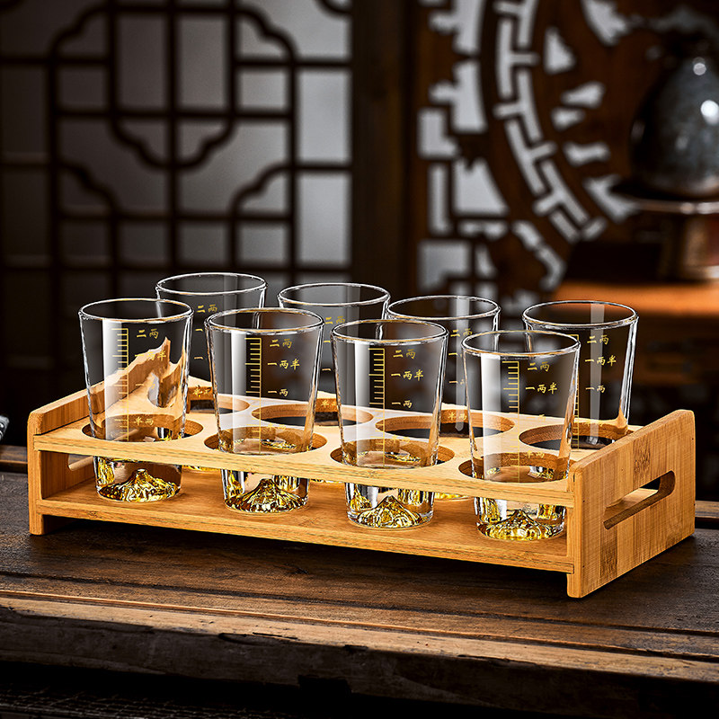 中式二两白酒杯套装轻奢高档2两小烈酒杯子玻璃带刻度一两黄酒杯