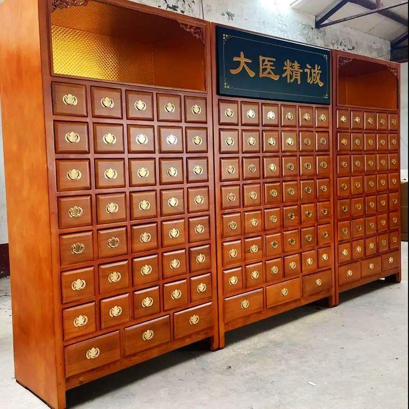 瑺隆品牌实木中药柜水曲柳樟松木参茸柜展柜调剂台抽屉陈列