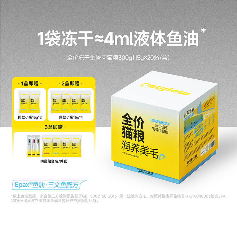 Petglow全价生骨肉冻干猫粮润养美毛Epax®鱼油三文鱼配方