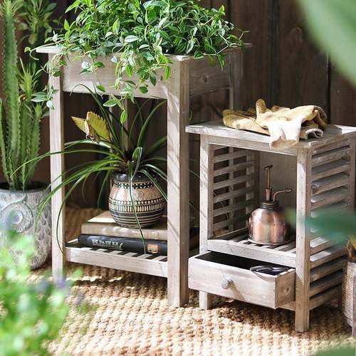 复古木质多功能花架花台装饰组合多层收纳架花园阳台杂货zakka