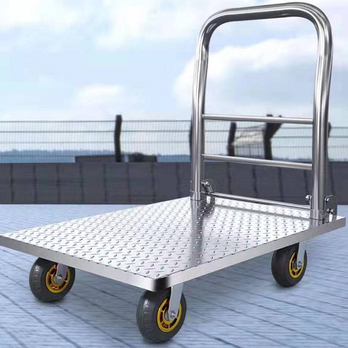 平板车铁板车静音手拉车折叠轻便推车手推车货物搬运板车加厚加重