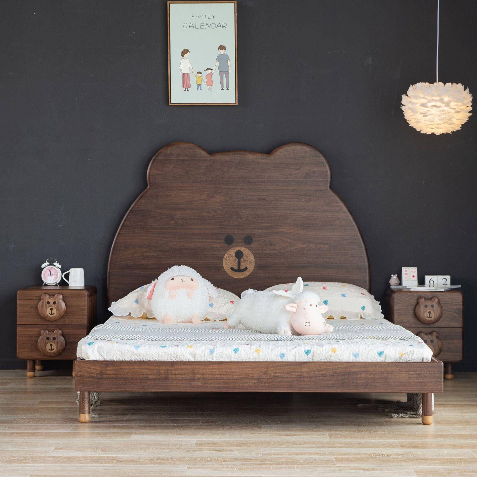 北欧黑胡桃木全实木儿童床男孩女孩1.2卧室小床1.5单人床轻奢卡通