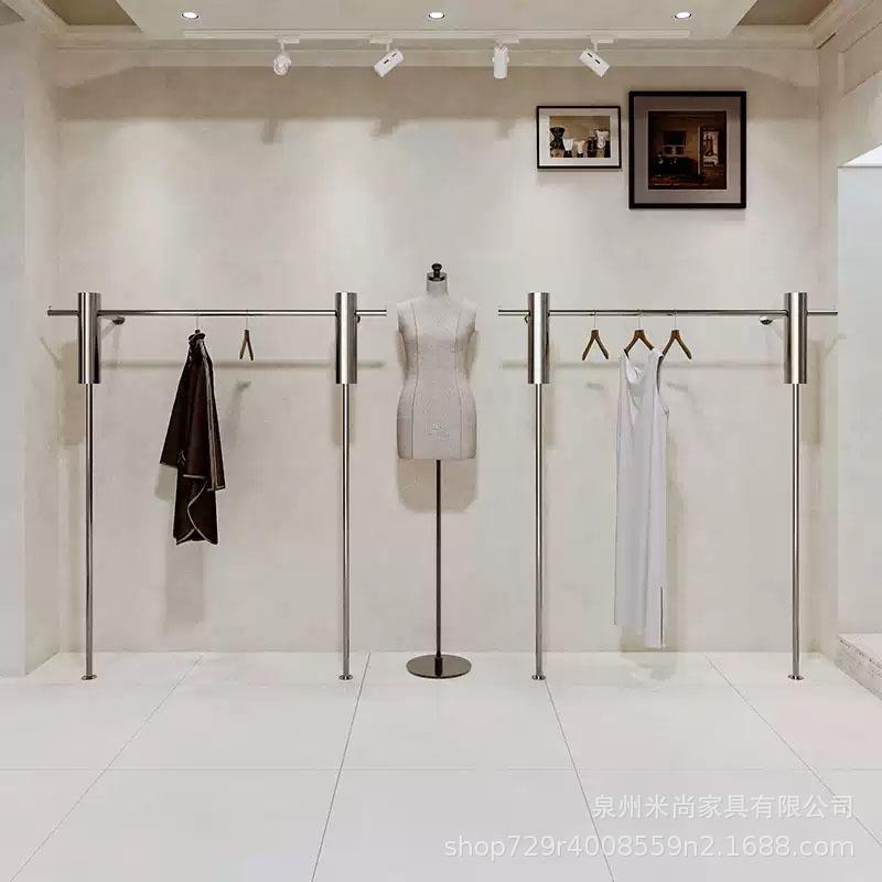 服装店不锈钢上墙挂衣架潮流买手店大管壁挂式侧挂陈列女装店货架