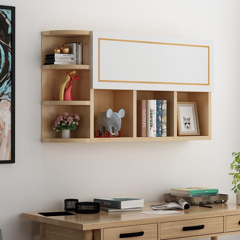 挂墙书架墙上置物架墙壁挂式吊柜实木轻奢创意书房卧室墙面壁柜