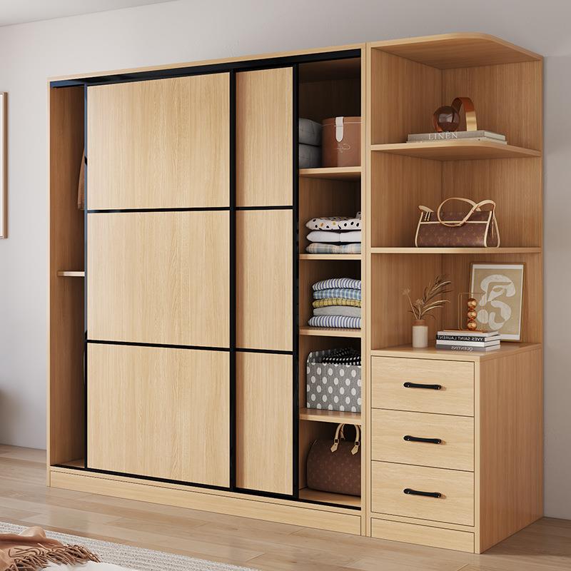 批全实木衣柜家用卧室推拉门原木色简易柜子出租房屋小户型可订