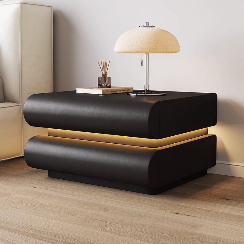 意式新款卧室家用网红奶油白色床头柜皮质极简实木床边收纳储物