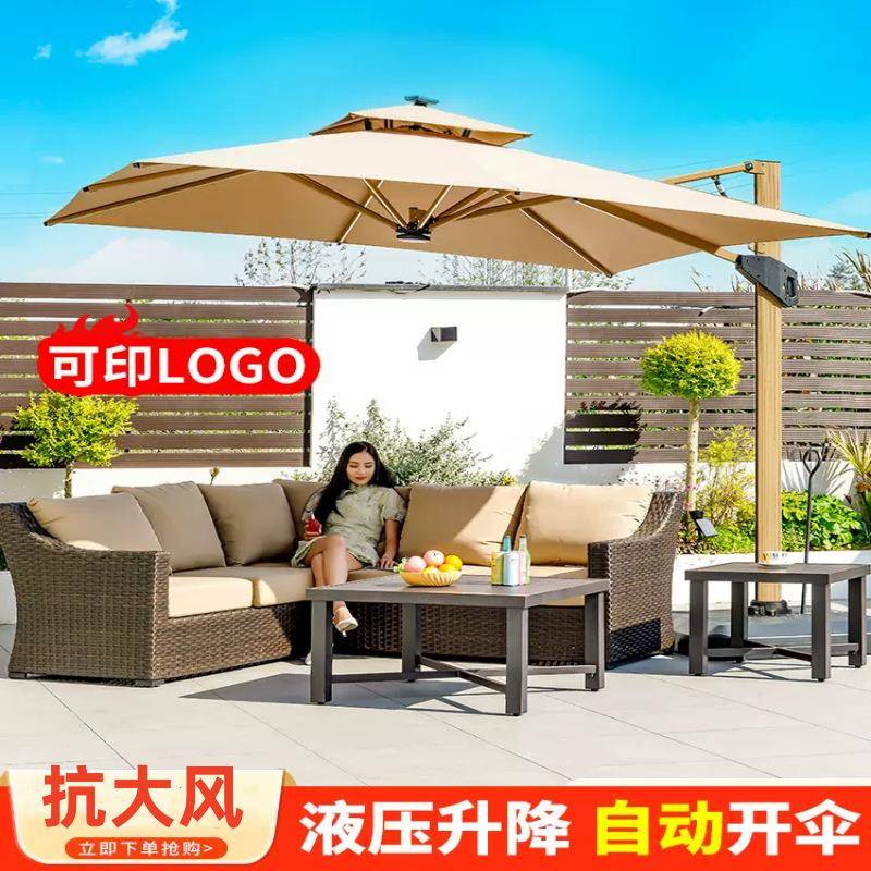 户外遮阳伞庭院带灯伞太阳能LED灯条室外别墅露台花园大型罗马伞