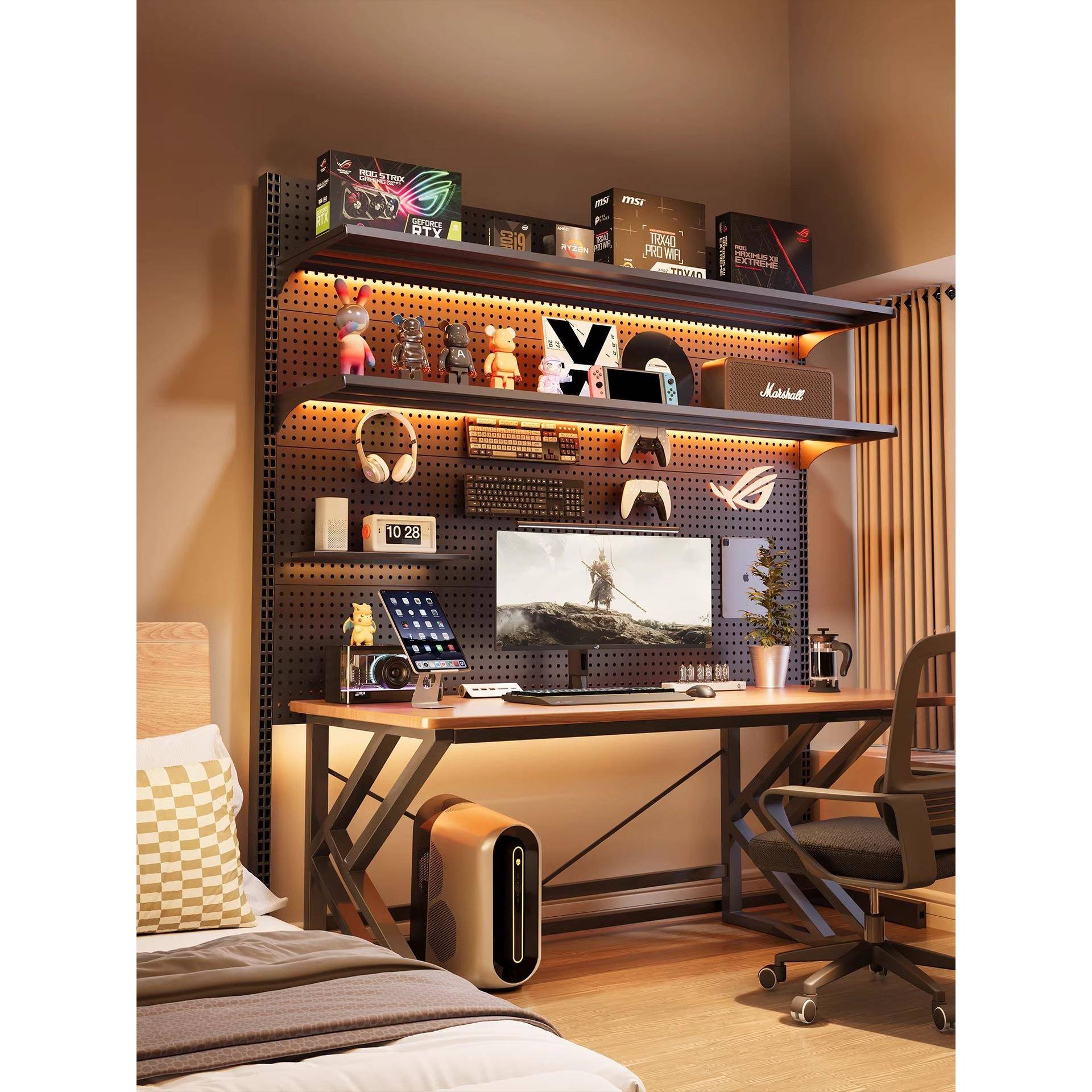 立桌洞洞板收纳家用洞洞置物架卧室整理书架桌面免打孔电竞书桌