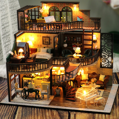 diy手工小屋筑梦高阁拼装微缩模型房子别墅阁楼立体拼图圣诞礼物