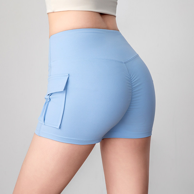 crazyseed性感高腰提臀显瘦蜜桃臀健身运动休闲短裤热裤女带口袋