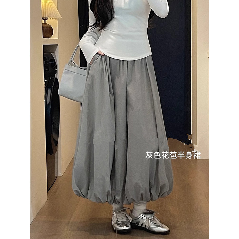 【商场同款】【原版做法】灰色半身裙女夏季a字小个子设计感蓬蓬