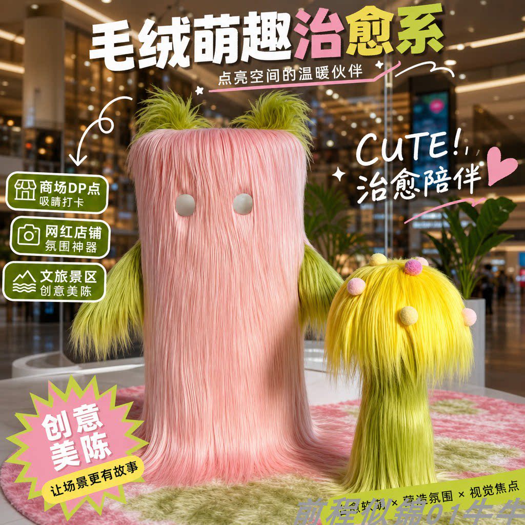 治愈系毛绒卡通仿真绿植美陈摆件图片
