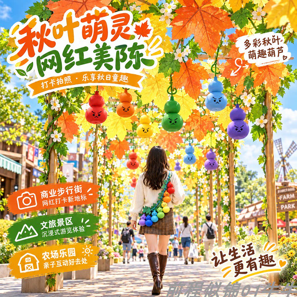 秋日仿真枫叶葫芦打卡美陈装饰