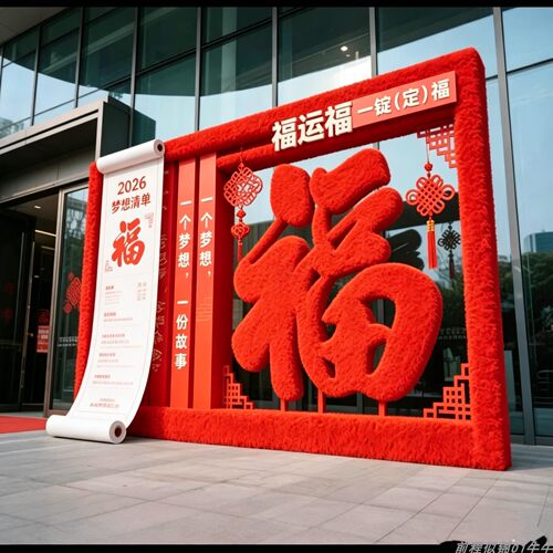 中秋新中式毛绒福字巨型相框摆件