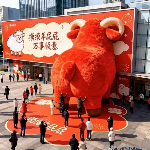 巨型红色毛绒羊屁股美陈装饰摆件