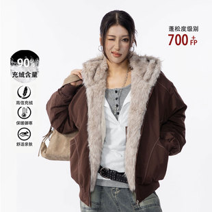 HSNH【美式复古座山雕羽绒服】新国标90白鸭绒冬季连帽羽绒外套