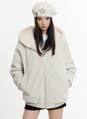 HSNH【连帽座山雕外套】冬季加绒加厚皮衣毛领外套夹克男女同款