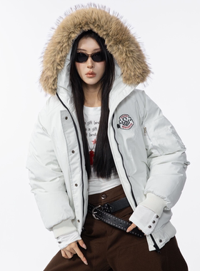 HSNH【加厚连帽毛领棉服】冬季美式复古派克棉服外套