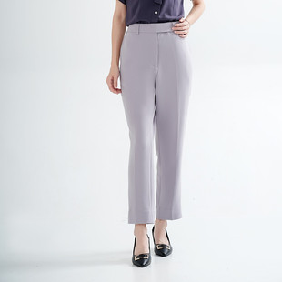 招行春夏行服裤子女新款灰紫色工作服九分裤直筒长裤