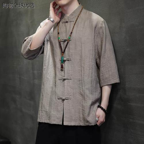 中国风棉麻薄款七分袖唐