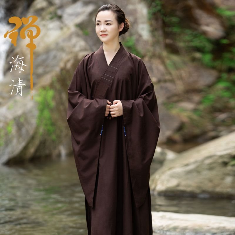 缎梵海青居士服女夏款长袍大褂