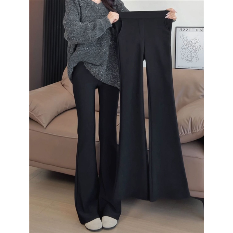 黑色加绒微喇裤女裤子2025新款秋冬季大码胖mm高腰显瘦西装喇叭裤