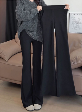 黑色加绒微喇裤女裤子2025新款秋冬季大码胖mm高腰显瘦西装喇叭裤