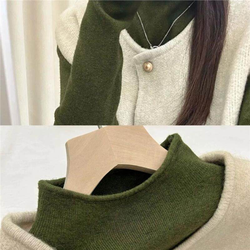 森系复古叠穿上衣女秋冬巨好看的针织马甲背心打底衫毛衣两件套装