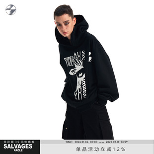SALVAGES重磅连帽卫衣外穿挺阔拼接涂鸦落肩穿棉上衣新款叠穿内搭