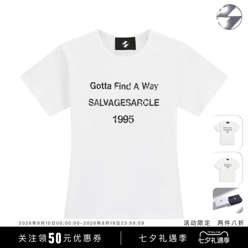 SALVAGES 圆领1996显瘦白色短袖T恤礼物高级潮流简约字母短款上衣