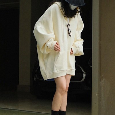 极速灰色中c长款遮屁股连帽卫衣女早秋新款拉链开衫太空棉宽松廓