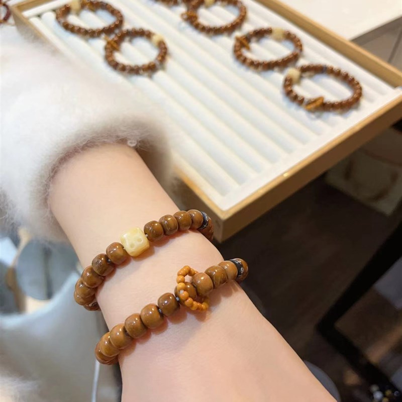 极速天然库克菩提老型珠单圈手串搭配橄榄核跑环 菩提U奶酪 TY455