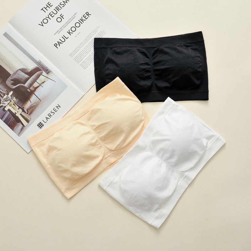 新品白色无肩带防滑内搭抹胸w裹胸防走光打底美背内衣女带胸垫聚