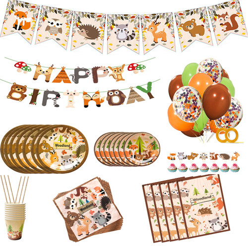 新品Woodland Forest Birthday Party  Decoration SAnimal Zoo F
