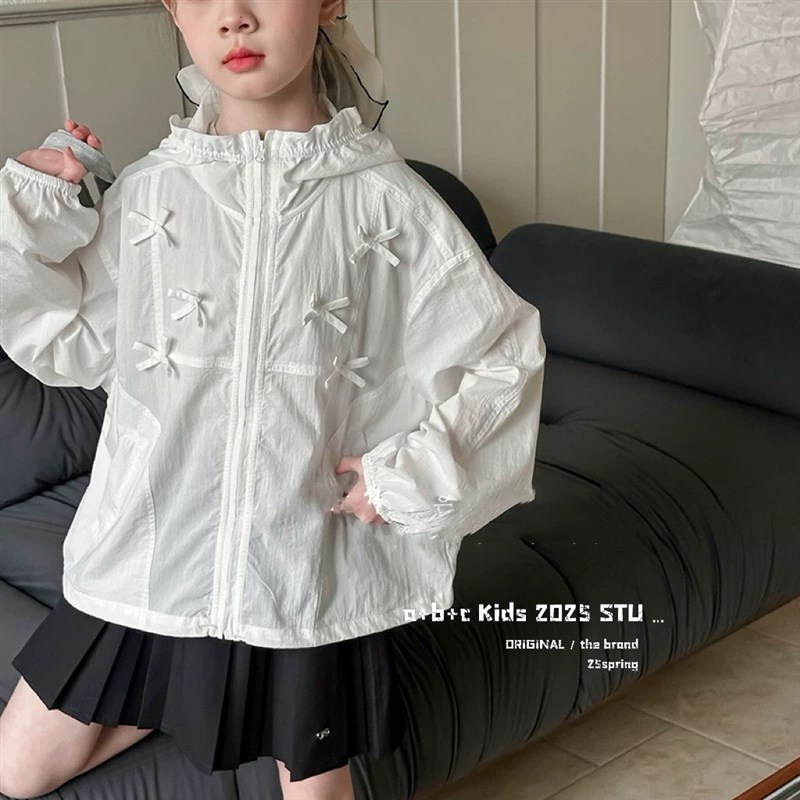 女童防晒衣2025新款儿童洋气时髦连帽外套女孩夏装V薄款空调服上