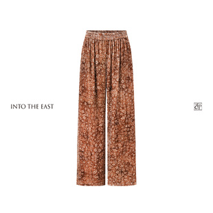 Into The East己印棕调繁花丝绒直筒裤