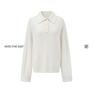 【明星同款】Into The East己印奶白色/藏红翻领毛衣