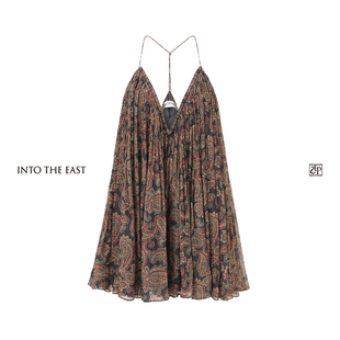 Into The East己印金丝佩斯利花纹深v吊带上衣